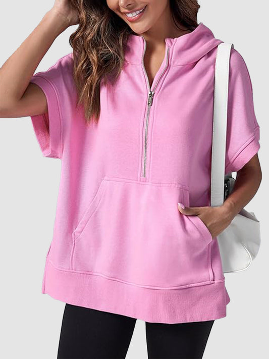 Women's Oversized Half-Zip Short Sleeve Hoodie