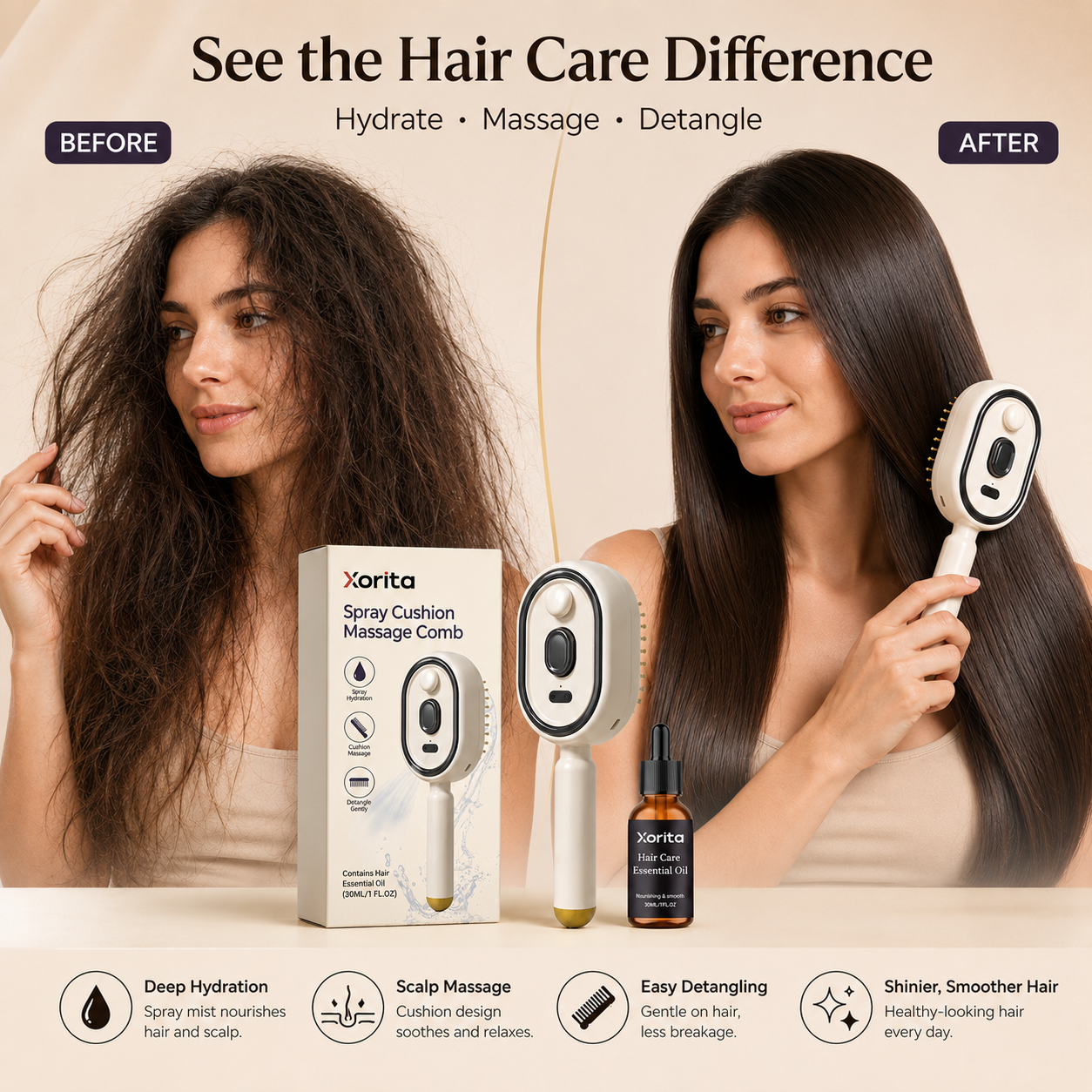 Before and after haircare comparison