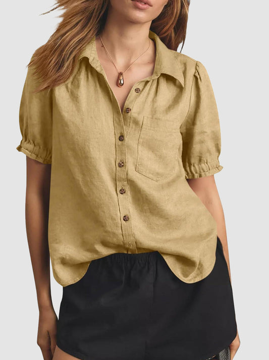 Women's Puff Short Sleeve Button-Down Shirt