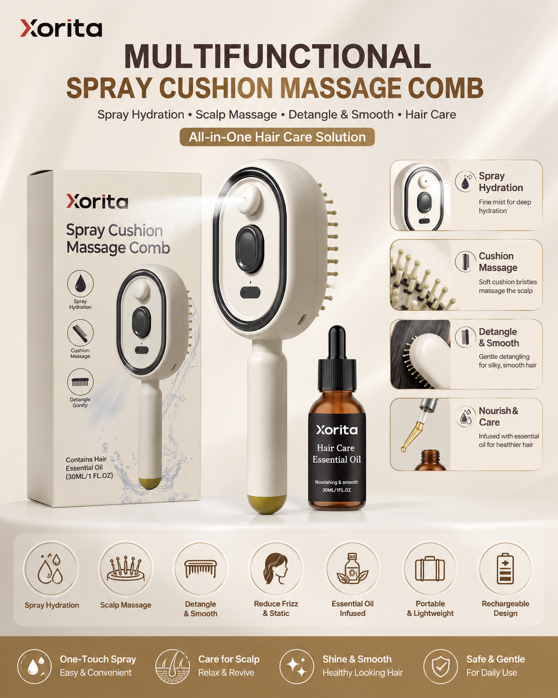 Multifunctional electric spray air cushion massage comb