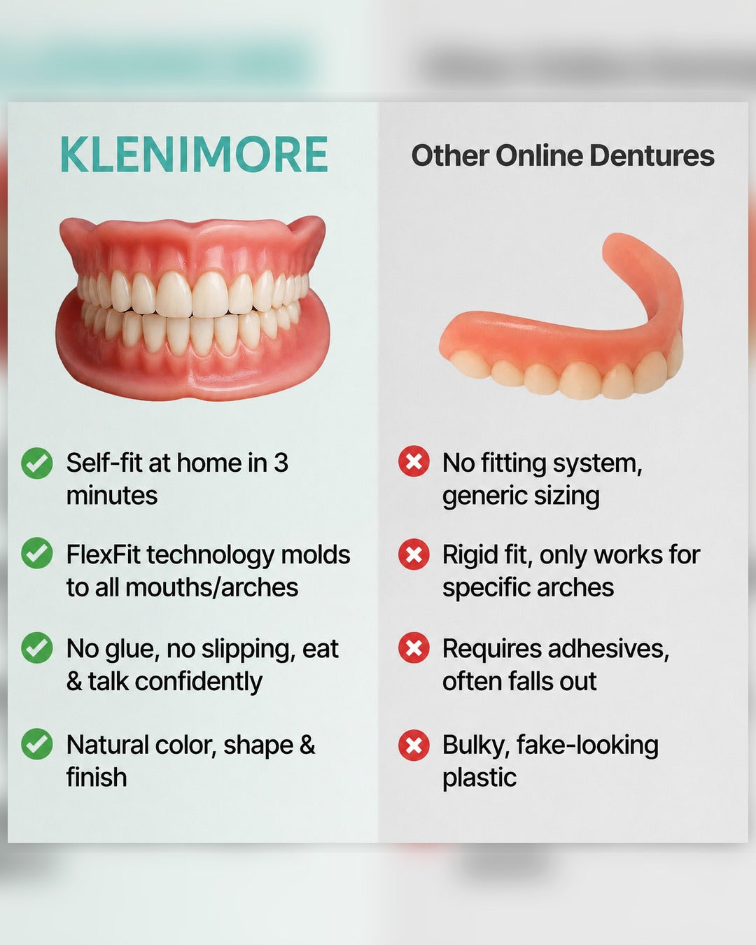 Comparison between KLENIMORE heat-fit dentures and generic online dentures